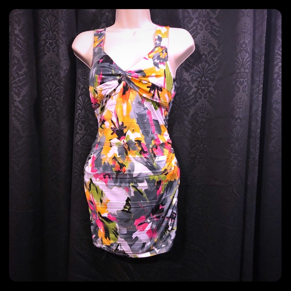 New White Yellow Silver Pink Black Mini Bodycon Dress Size L